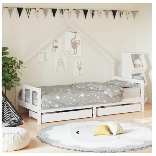 vidaXL Otroški posteljni okvir s predali bel 90x190 cm trdna