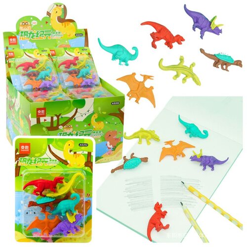  Set od 6 gumica za brisanje s motivima &amp;scaron;kolskih dinosaura Slike