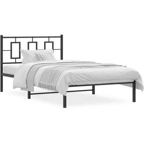 Maison Chic Kovinski Posteljni okvir - Enojna postelja - Postelja za odrasle z vzglavjem črn 107x203 cm, (21694278) Slike