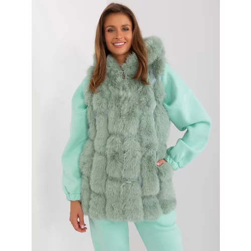 Fashion Hunters Pistachio fur vest with zipper and hood