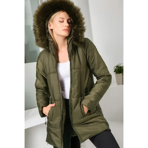 Dewberry Z6668 WOMEN'S COAT-PLAIN KHAKI