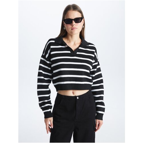 LC Waikiki Women's Polo Neck Striped Long Sleeve Crop Knitwear Sweater Slike