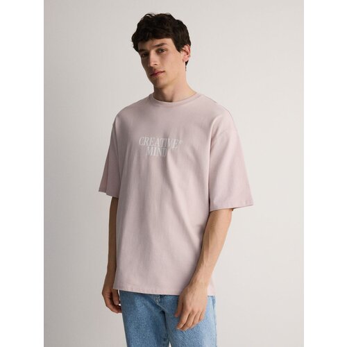 Reserved oversize majica z reliefnim potiskom - roza Slike