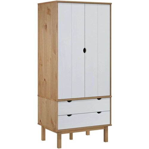 vidaXL Garderobna omara rjava in bela 76,5x53x172 cm trdna borovina Cene