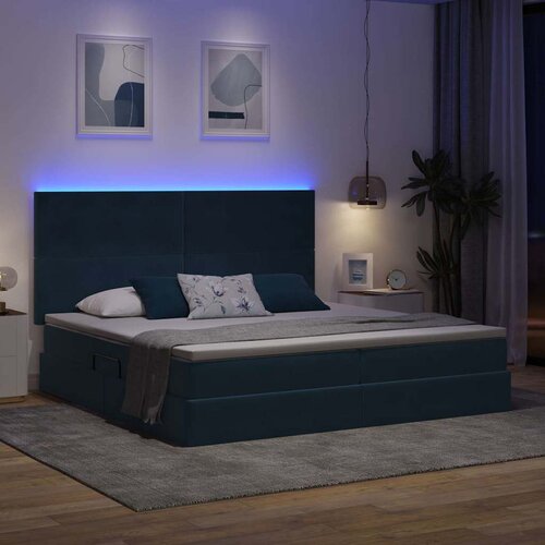  LED krevet za pohranu s madracem Tamno plava 200 x 200 cm 204 x 200 x 128 cm Slike