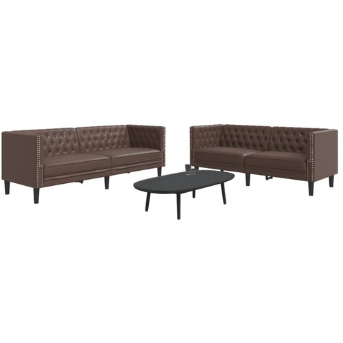 vidaXL Komplet Chesterfield kavčev 2-delna rjavo umetno usnje Cene