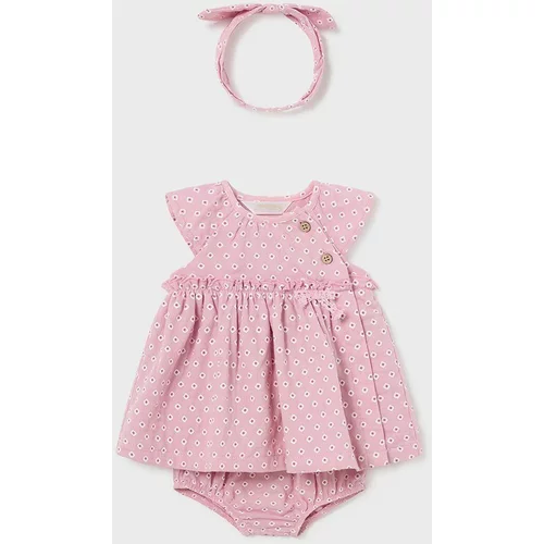 Mayoral Newborn Pamučna haljina za bebe boja: ružičasta, mini, širi se prema dolje