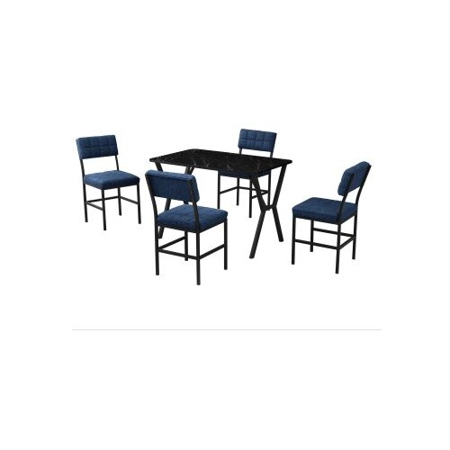 Hanah home Set Trpezarijski sto i 4 stolice Dubai Navy Blue Black Slike