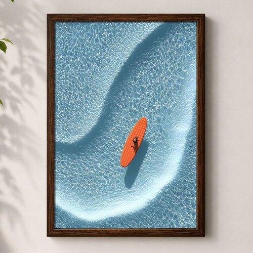 Wallxpert uramljena mdf slika 3752KACT-010, narandžasta daska za surfovanje na tirkiznoj vodi, 37 x 52 cm Cene