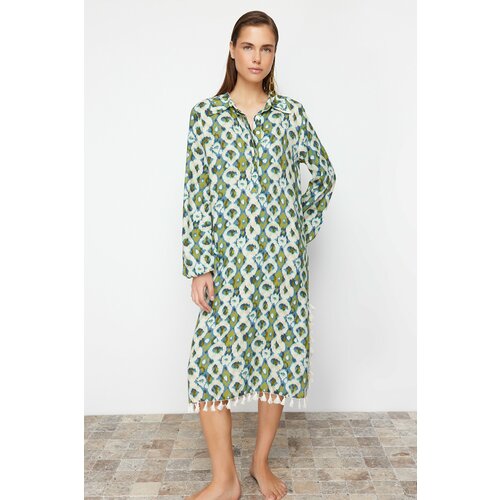 Trendyol Geometric Print Maxi Woven Tassel Beach Dress Cene