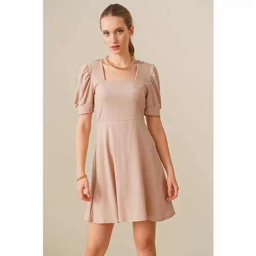 Bigdart 2339 Square Collar Knitted Dress - Biscuit