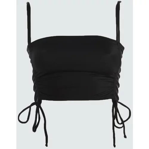 Trendyol Black Pleated Strapless Bikini Top