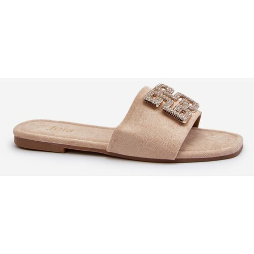 Kesi Women's flat heel slippers with embellishment, beige Inaile Slike