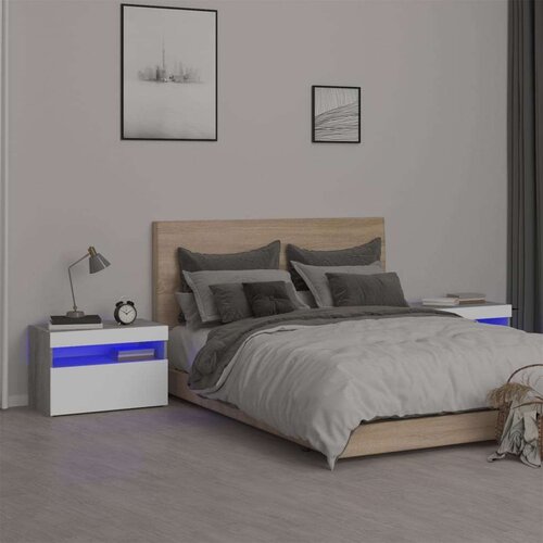  Noćni ormarići 2 kom s LED svjetlima sivog sonome 60x35x40 cm Slike