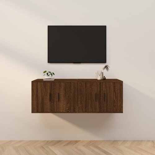 The Living Store Stenska TV omarica 2 kosa rjavi hrast 57x34,5x40 cm - Stenska TV Omarica, (21375626) Slike