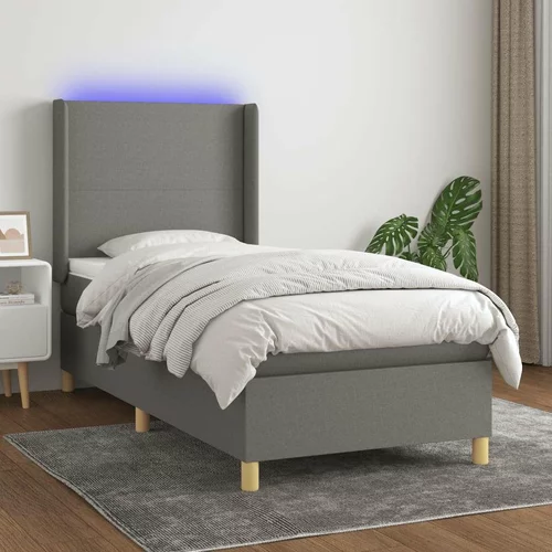  Box spring postelja z vzmetnico LED temno siva 80x200 cm blago, (20789697)