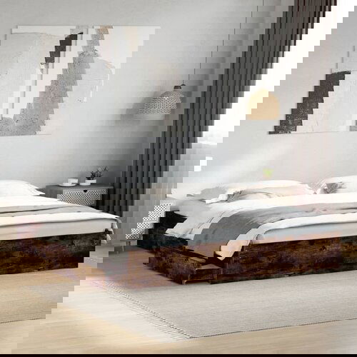 Furnova Posteljni okvir s predali dimljen hrast 200x200 cm inž. les, (21942023) Slike