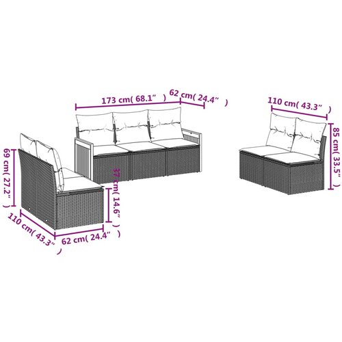  7-dijelni set vrtnih sofa od poliratana s jastucima crni Crna 59 x 62 x 69 cm Slike