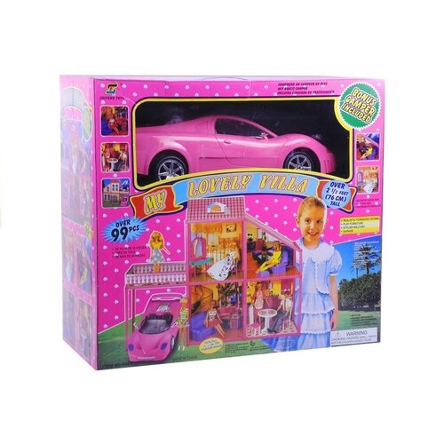 Lean Toys hi&amp;scaron;a za punčke z roza avtom Slike
