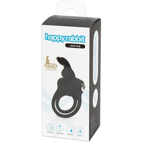 Happy Rabbit Cock - vodoodporen obroček za penis in moda, ki ga je mogoče ponovno napolniti (črn) Cene