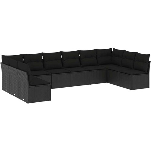 VidaXL 10-dijelni set vrtnih sofa s jastucima crni od poliratana Slike