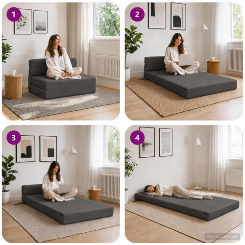 SOFA na razvlačenje Tamnosiva 70 x 80 x 60 cm Tkanina Slike