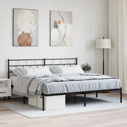  The Living Store Kovinski posteljni okvir z vzglavjem črn 183x213 cm - Kovinski Posteljni Okvir, (21454181) Slike