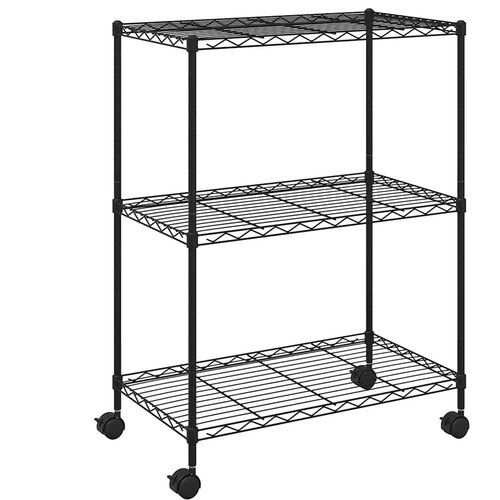  Stalak za pohranu s 3 razine i kotačima 60x35x81 cm crni 150 kg Slike