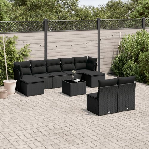  10-dijelni set vrtnih sofa s jastucima crni od poliratana Cijene
