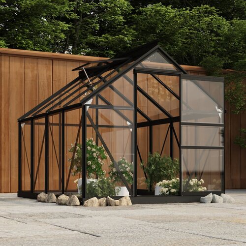 vidaXL Steklen rastlinjak antraciten 155x200,5x191 cm aluminij Cene