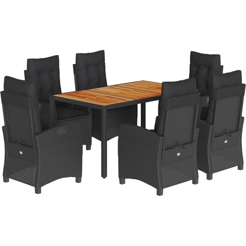  7-dijelni vrtni blagovaonski set s jastucima crni od poliratana Crna 150 cm table length Slike