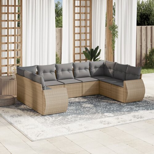  9-dijelni set vrtnih sofa s jastucima bež od poliratana 71 x 62 x 69 cm Slike