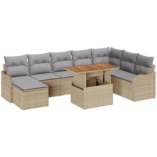 vidaXL 9-dijelni vrtni sofa set s jastučićima bež poliratan, kauč za vrt za 2 osobe s pohranom i jastučićima bež poliratan Cene