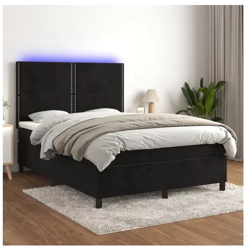  Box spring postelja z vzmetnico LED črna 140x200 cm žamet