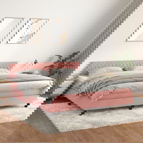 The Living Store Box spring postelja z vzmetnico roza 180x200 cm žamet - Box Spring Postelja, (21437822) Slike