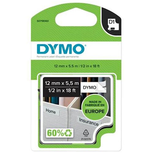 Dymo Trak D1 16959, 12 mm / 5.5 m (črno/bel), original Cene
