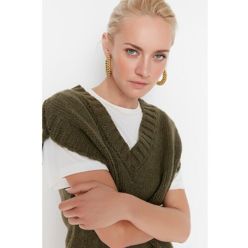 Trendyol Khaki V Neck Knitwear Sweater Slike