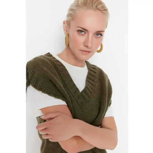 Trendyol Khaki V Neck Knitwear Sweater