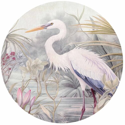 Okrugla fototapeta - Heron wading in a pond - illustration in bright colours 180x180 Slike