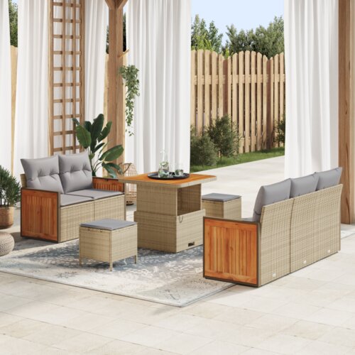 8 komada vrtni sofa set s jastučićima Bež poli ratan akacija Slike