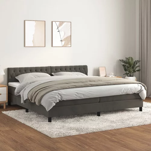 Krevet s oprugama i madracem tamnosivi 200x200 cm baršunasti