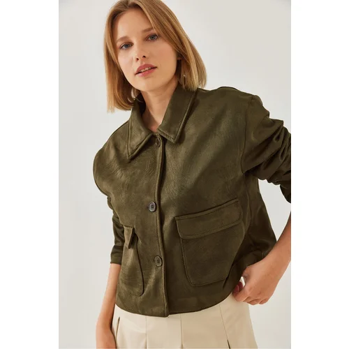 Bianco Lucci Women's Double Pocket Buttoned Suede Jacket 2499