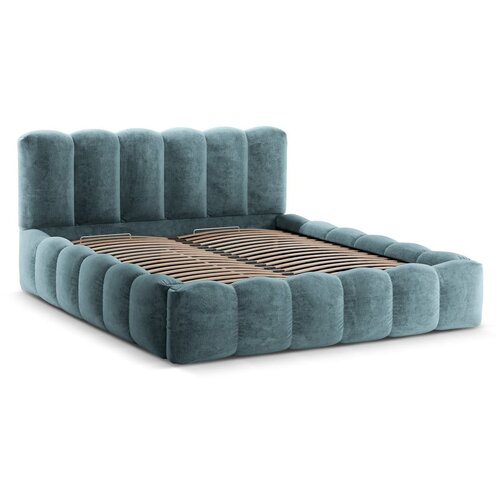 Micadoni Plavi tapecirani bračni krevet s prostorom za pohranu s podnicom 160x200 cm Lupine &amp;ndash; Home Slike