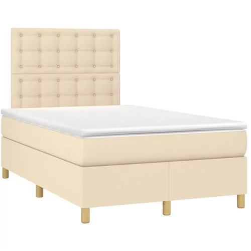 vidaXL Box spring postelja z vzmetnico krem 120x190 cm blago, (21111779)