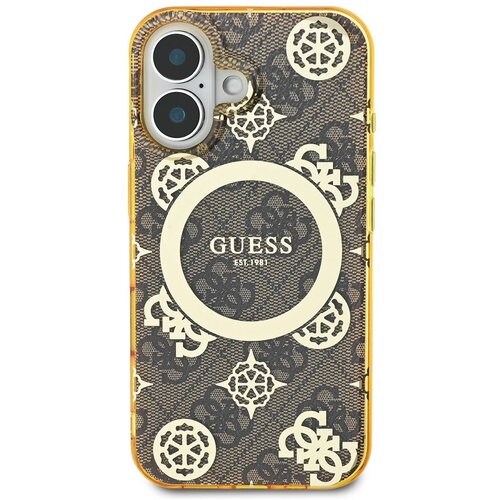 Guess Hrbtni ovitek za iPhone 16 z vzorcem Peony 4G MagSafe, Rjava, (21749353) Slike
