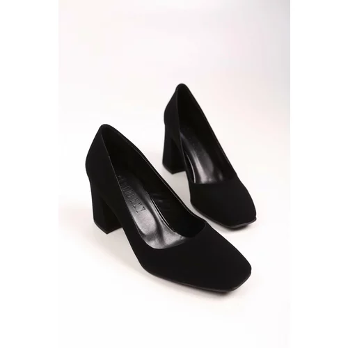 Shoeberry Women's Sour Black Nubuck Heeled Shoes
