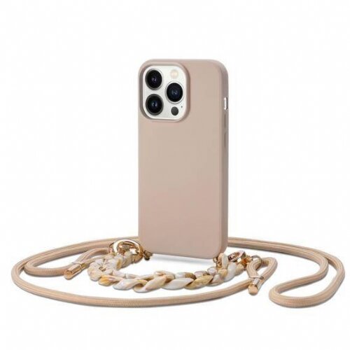 Onasi Liquid silikonski ovitek za iPhone 14 6.1 - bež z vrvico in zapestnico Slike