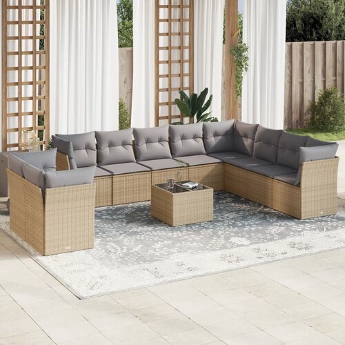 VidaXL 11-dijelni set vrtnih sofa od poliratana s jastucima bež Slike