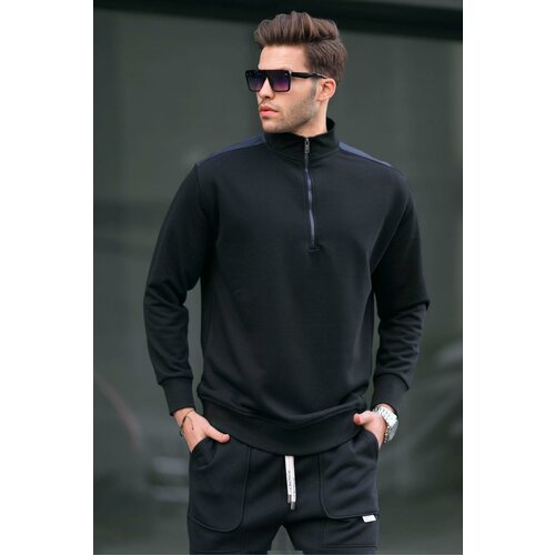 Madmext Men's Black Zipper Collar Basic Sweatshirt 6157 Cene