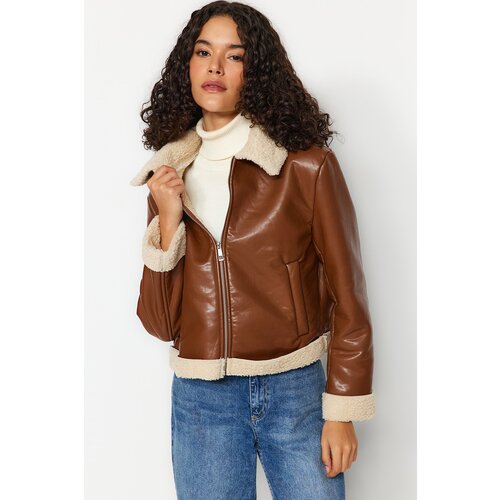 Trendyol Brown Suede Plush Detailed Biker Jacket Coat Cijene